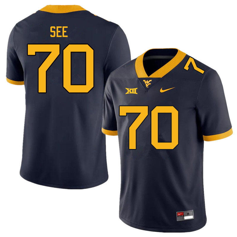 NCAA Men's Shawn See West Virginia Mountaineers Navy #70 Nike Stitched Football College Authentic Jersey MO23K75ZW